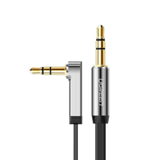 UGREEN AV119 Right-angled 3.5mm Flat Aux Cable 2m - Black/Silver - Stellar Technologies