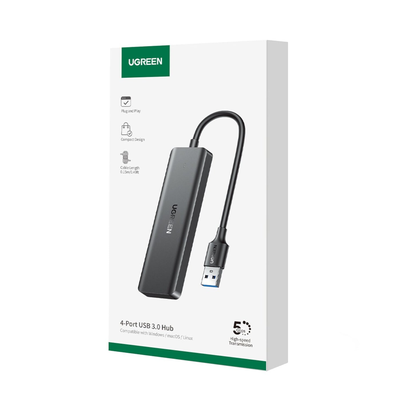 UGREEN 4-in-1 USB 3.0 Hub - High-Speed 5Gbps Data Transfer - Grey - Stellar Technologies