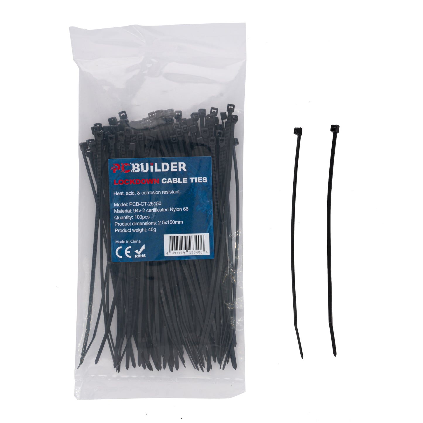 PCBuilder LOCKDOWN 150mm Cable Ties (100 pcs) - Black - Stellar Technologies
