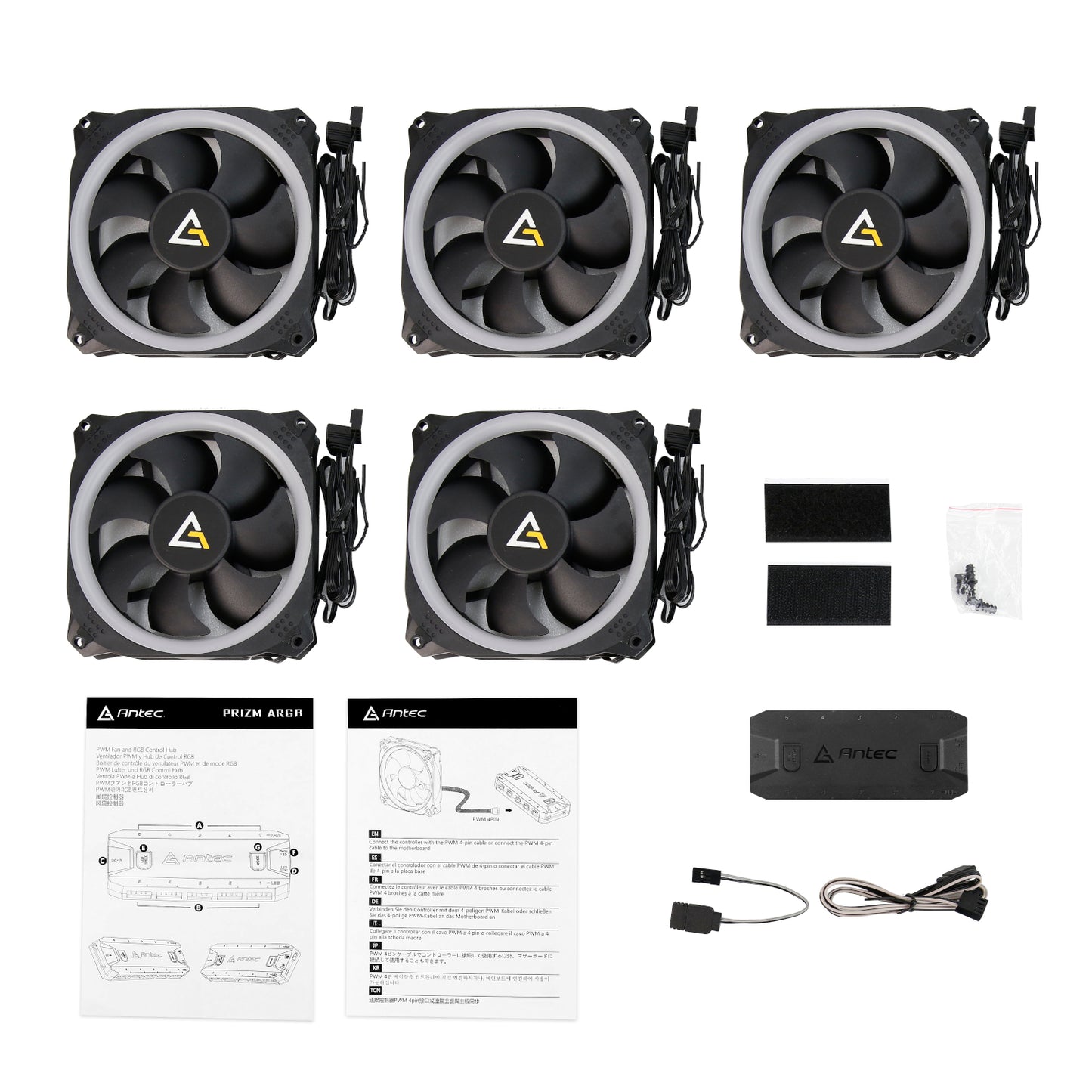 Antec Prizm 120 ARGB Case Fan 5 Pack + Controller - Black - Stellar Technologies
