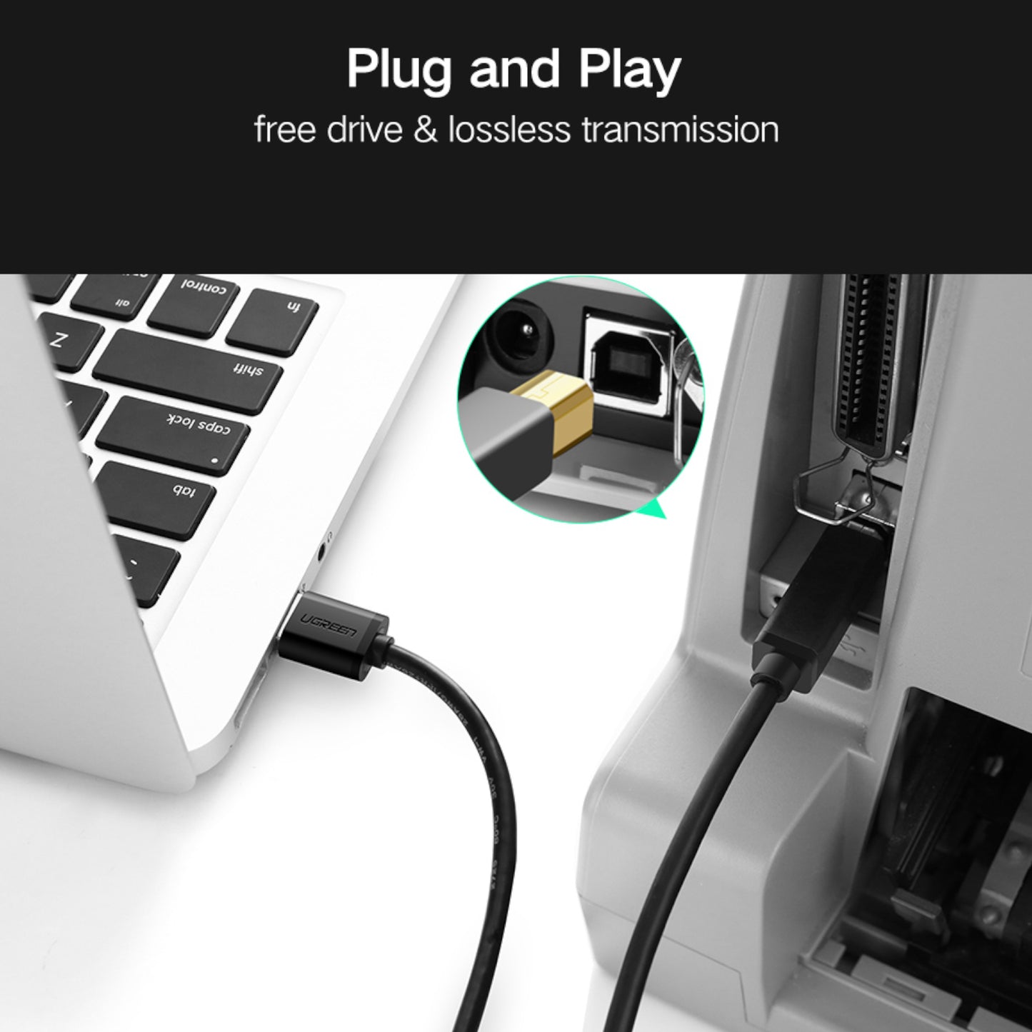 UGREEN US210 USB-A Printer Cable 2M - Black - Stellar Technologies