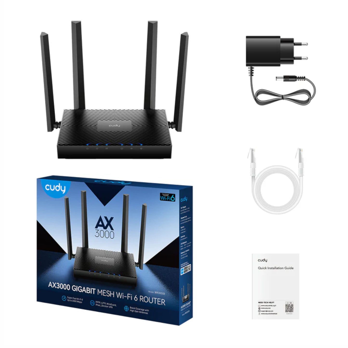 Cudy AX3000 5-Port Gigabit Dual-Band Wi-Fi 6 Mesh Router - Black - Stellar Technologies