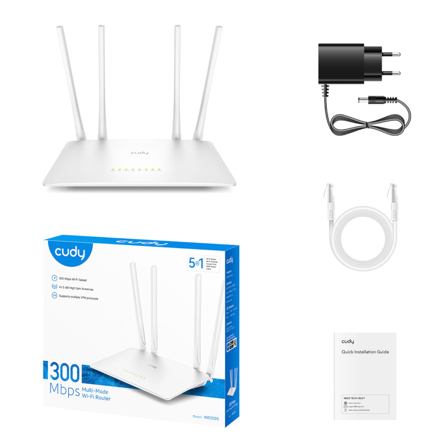 Cudy WR300S 300Mbps 5-Port Wi-Fi 4 Router - White - Stellar Technologies