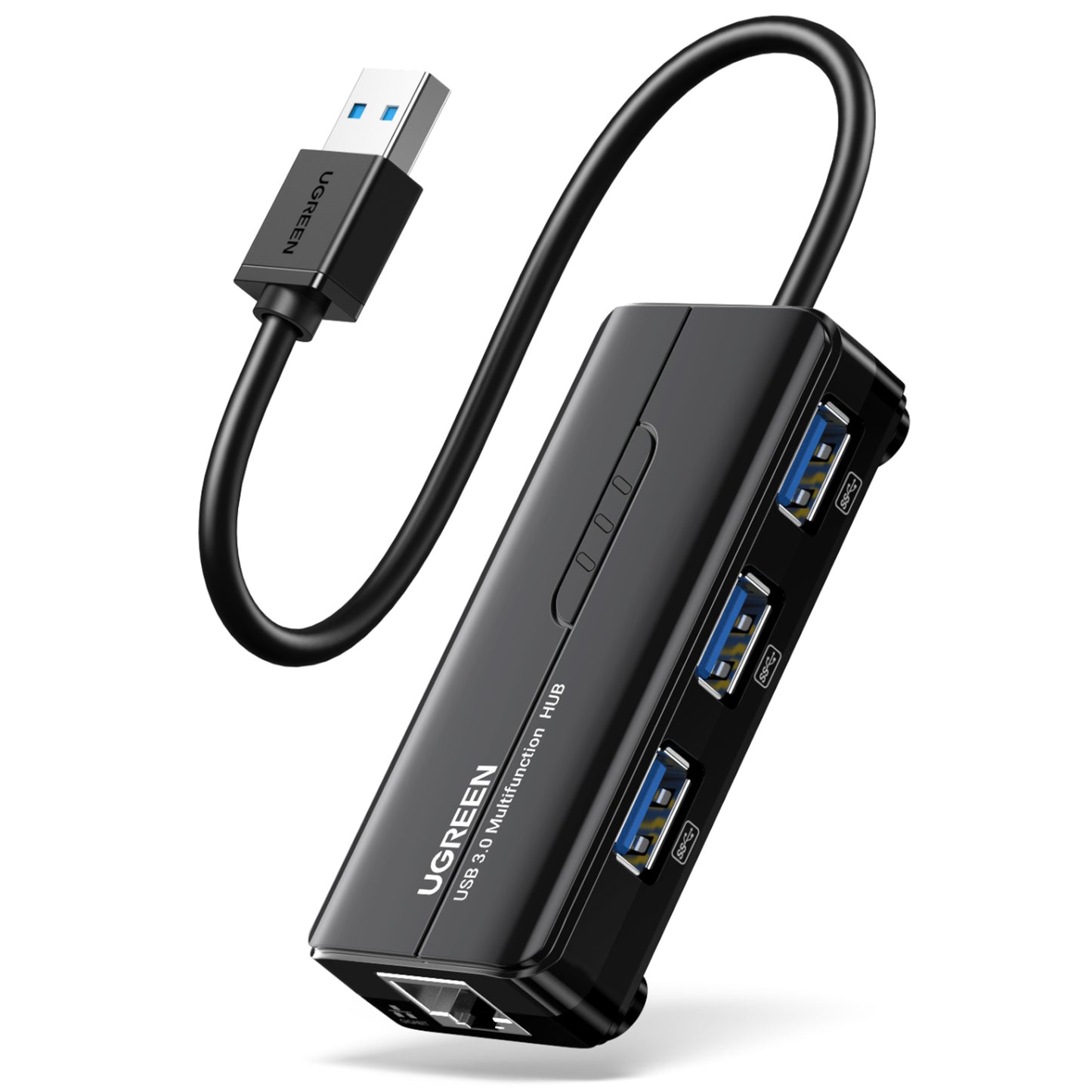 UGREEN USB Type-A Male to Ethernet Adapter with 3-Port USB Hub - Black - Stellar Technologies