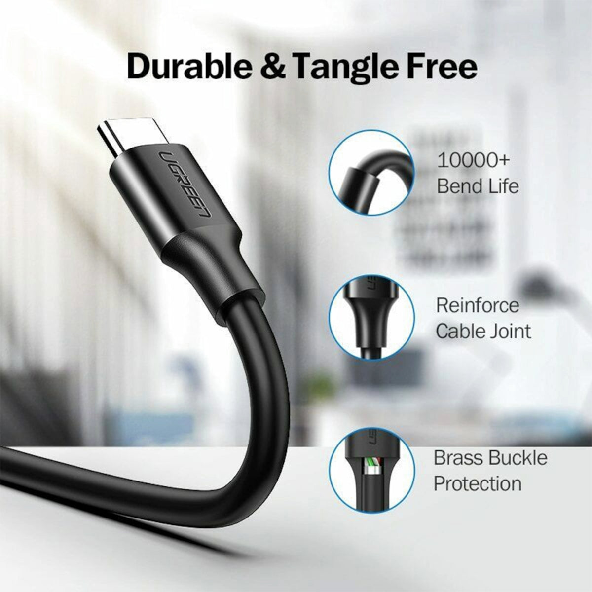 UGREEN Type-C to USB-A 3.0 Cable 1.5m - Fast Charging 3A, 5Gbps Sync - Black - Stellar Technologies