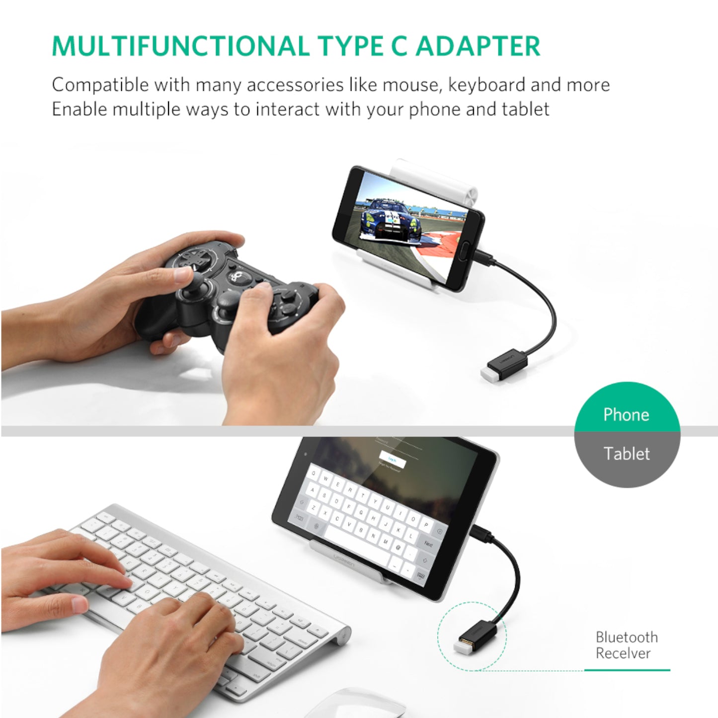 UGREEN Type-C to USB-A Adapter (Male to Female, 15cm)- Black - Stellar Technologies