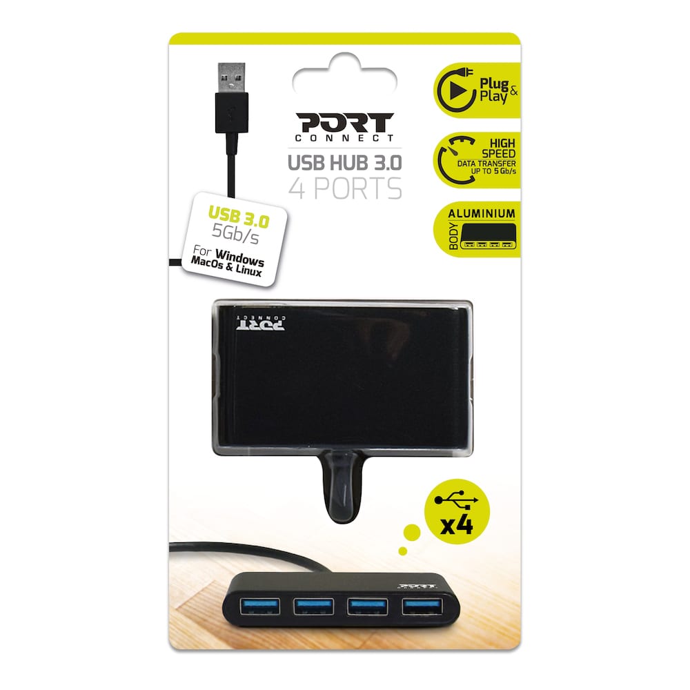 Port USB3.0 to 4 x USB3.0 5Gbps 4 Port Hub - Black - Stellar Technologies