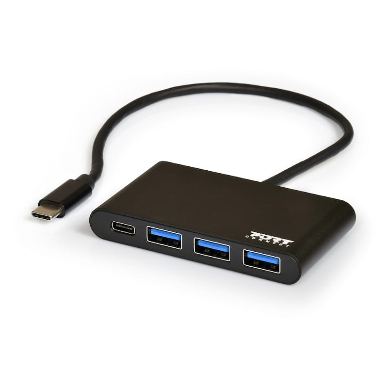 Port USB Type-C to 3 x USB3.0 and 1 x Type-C PD 30cm 4 Port Hub - Black - Stellar Technologies