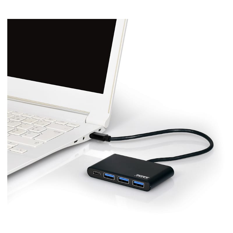 Port USB Type-C to 3 x USB3.0 and 1 x Type-C PD 30cm 4 Port Hub - Black - Stellar Technologies