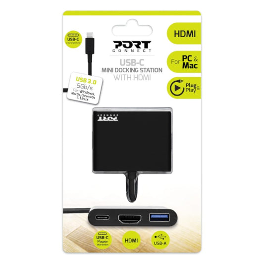 Port USB Type-C to 1 x HDMI|1 x USB3.0|1 x Type-C 60W PD Dock - Black - Stellar Technologies