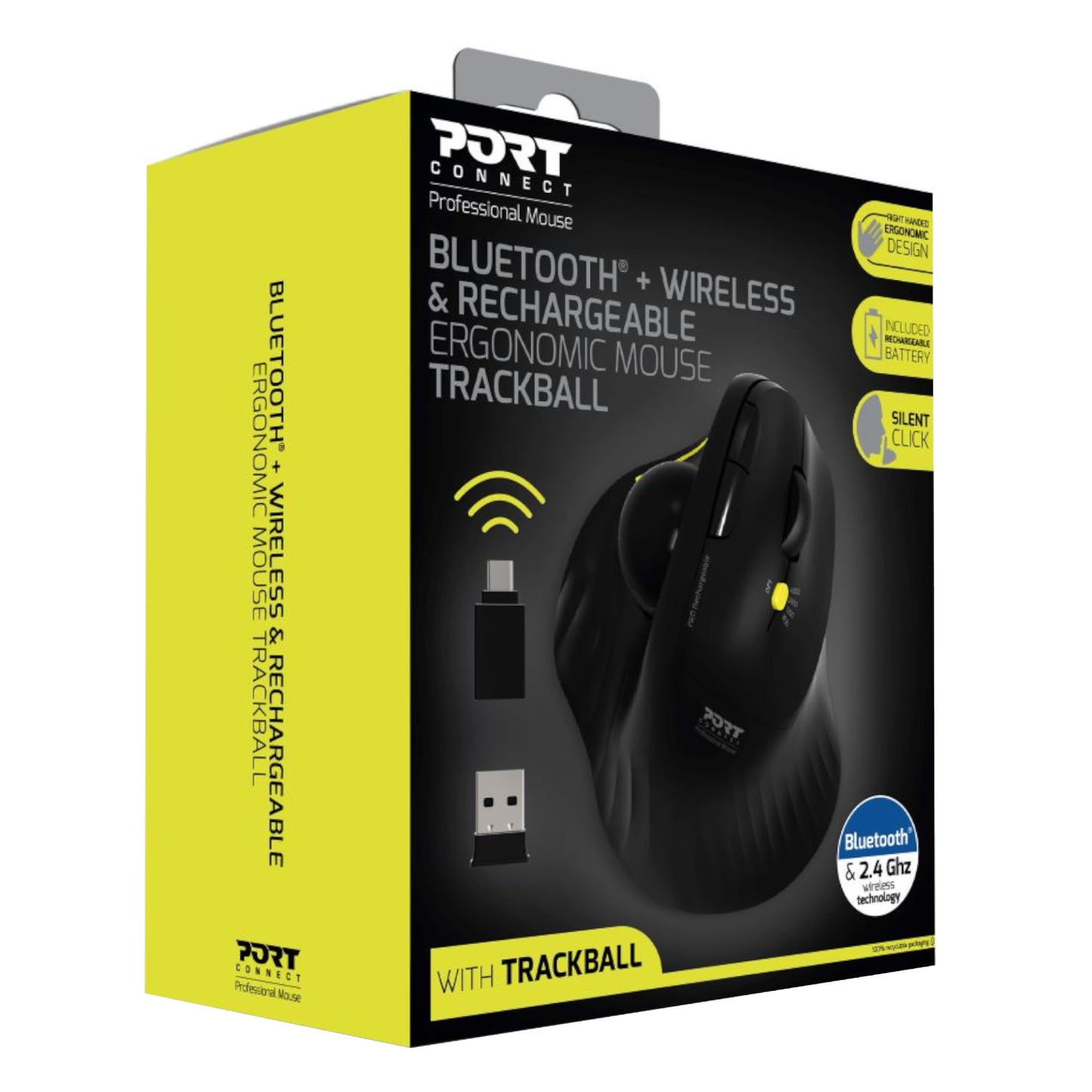 Port Connect Bluetooth + Wireless Rechargeable Ergonomic Trackball Mouse - Stellar Technologies