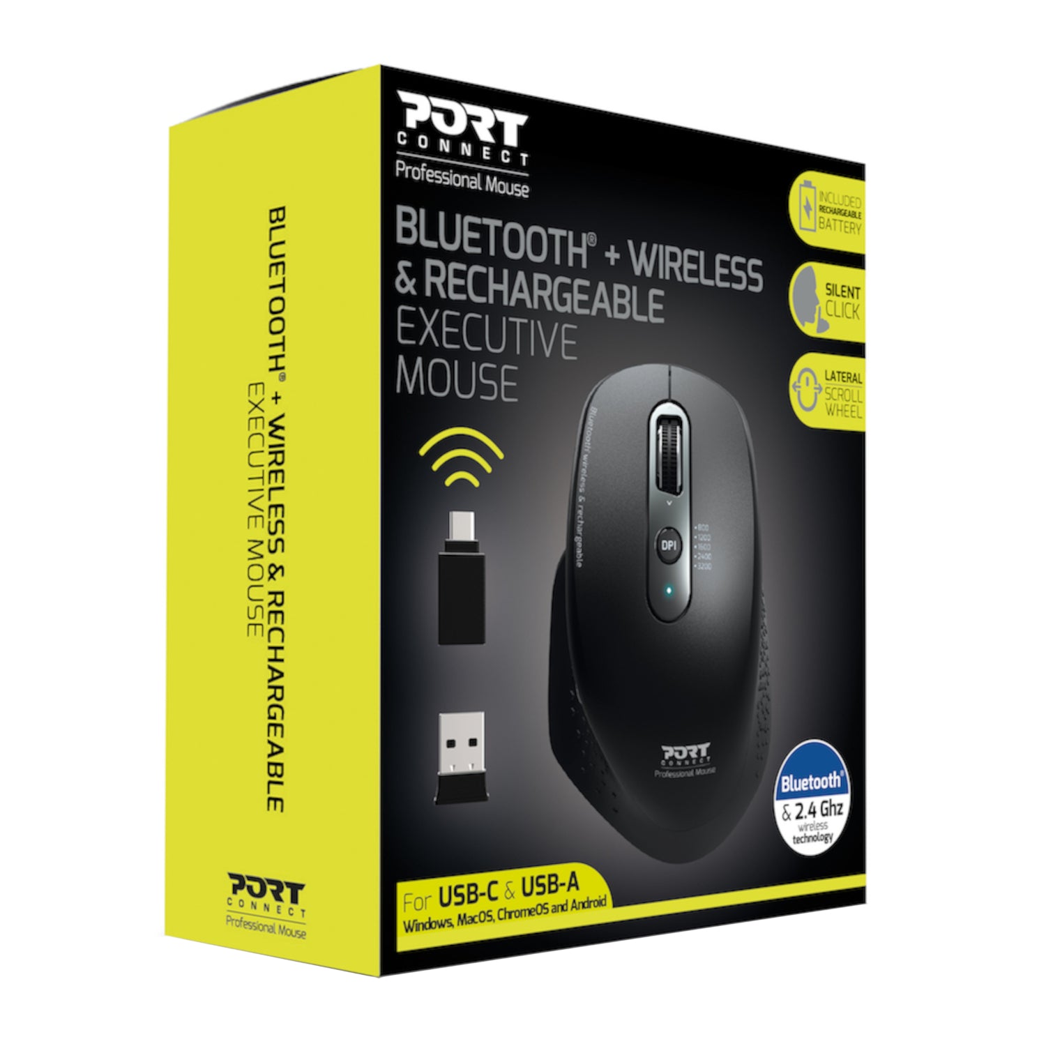Port Connect Bluetooth Wireless and Rechargeable Executive Mouse - Black - Stellar Technologies