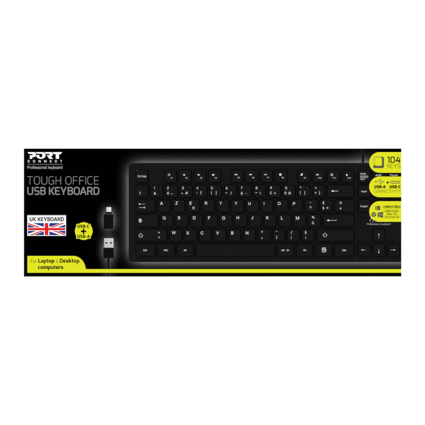 Port Connect Tough Office USB Keyboard - Black - Stellar Technologies
