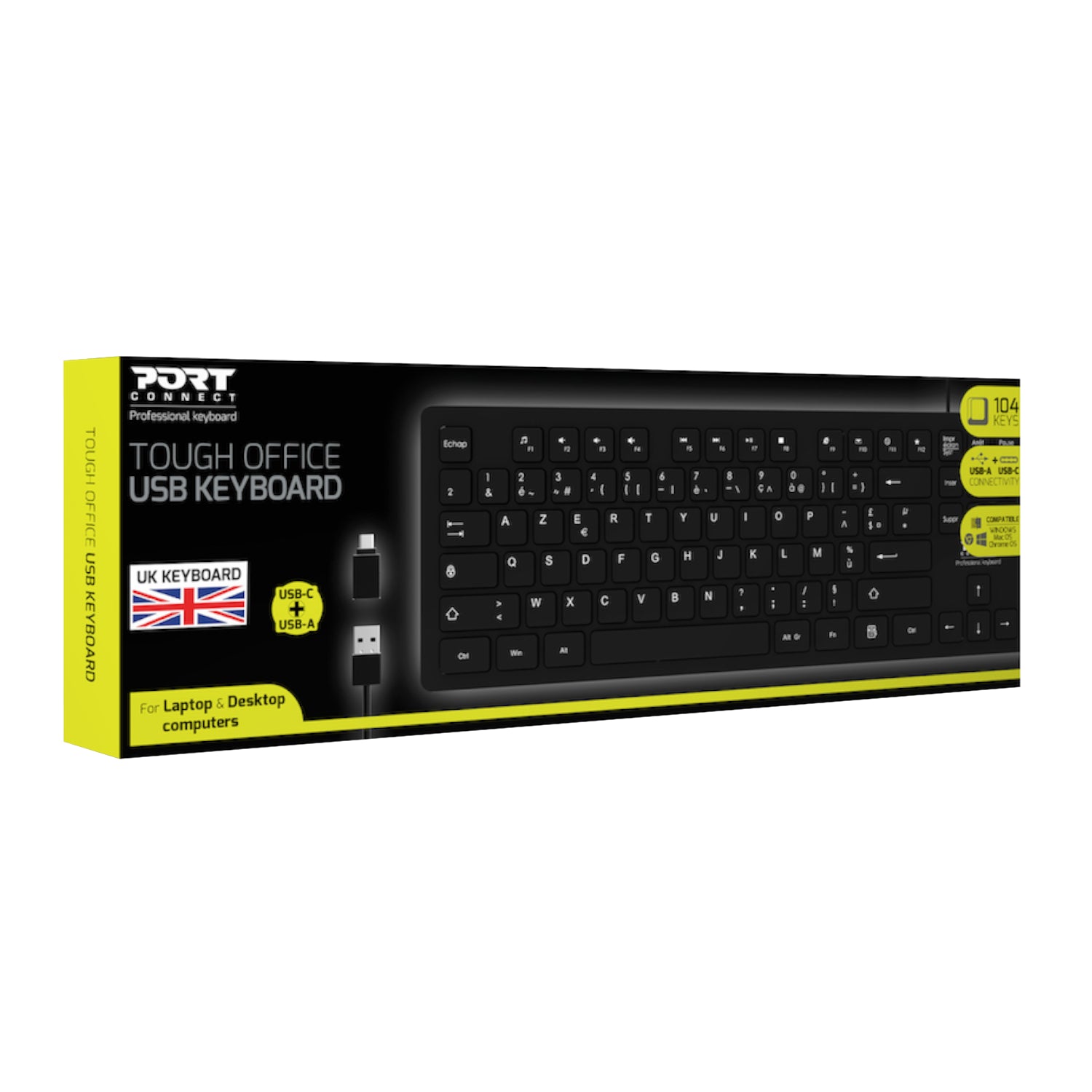 Port Connect Tough Office USB Keyboard - Black - Stellar Technologies