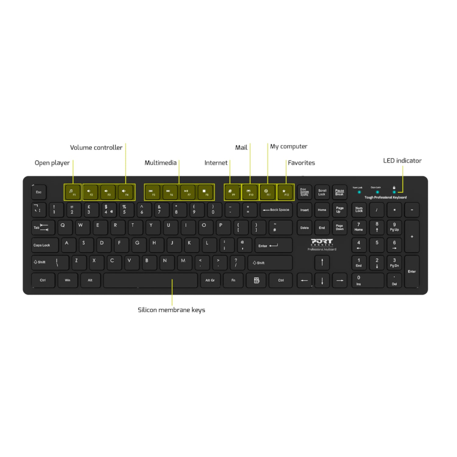 Port Connect Tough Office USB Keyboard - Black - Stellar Technologies