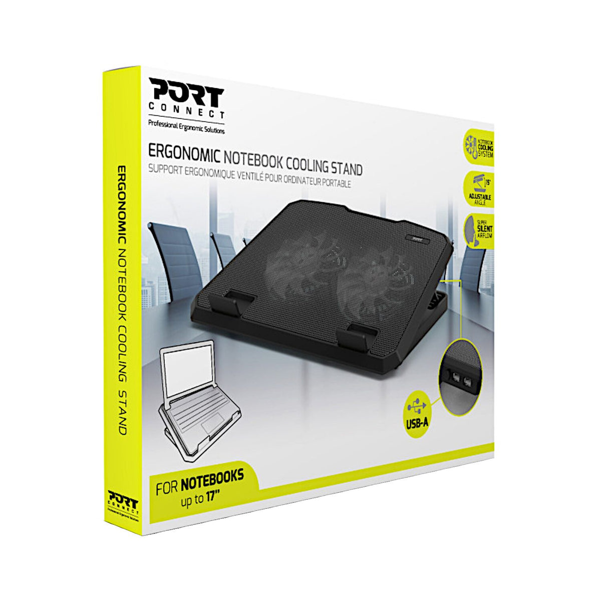 Port Ergonomic Notebook Cooler Pro, with Dual Fans and USB Ports - Stellar Technologies