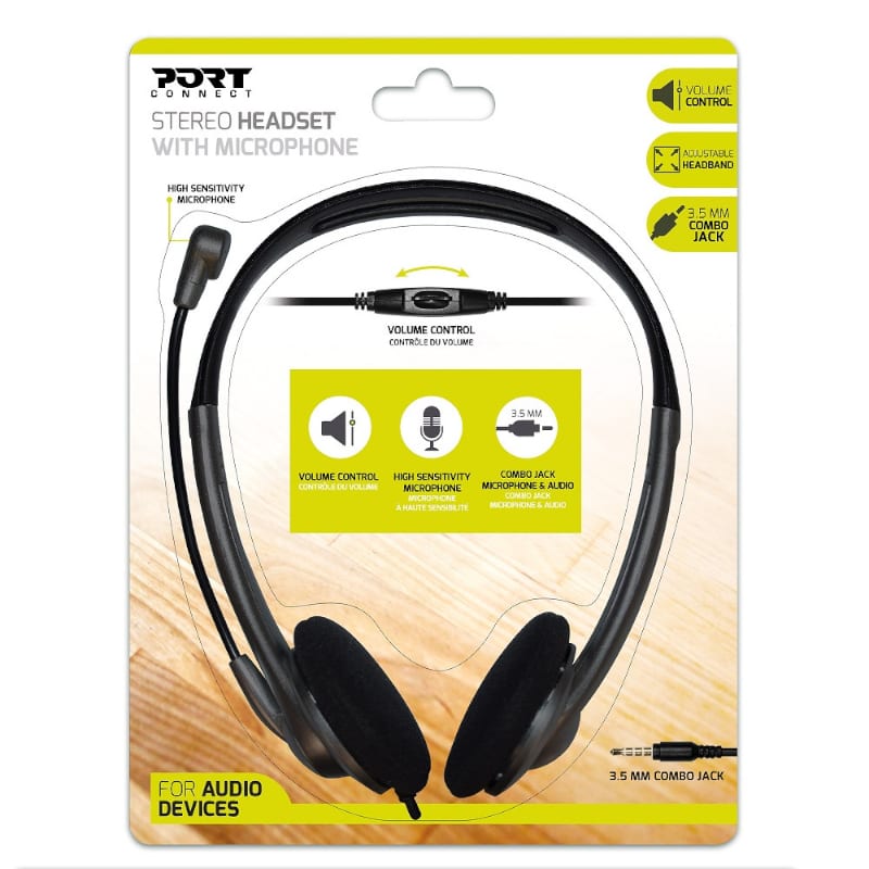 Port Stereo Headset with Mic with 1.2m Cable|1 x 3.5mm|Volume Controller - Black - Stellar Technologies
