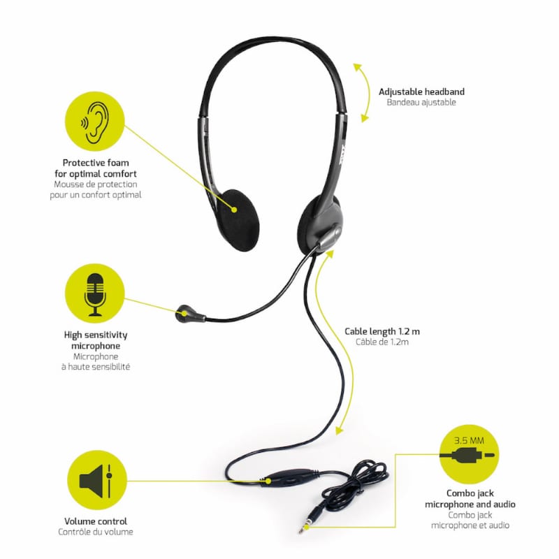 Port Stereo Headset with Mic with 1.2m Cable|1 x 3.5mm|Volume Controller - Black - Stellar Technologies