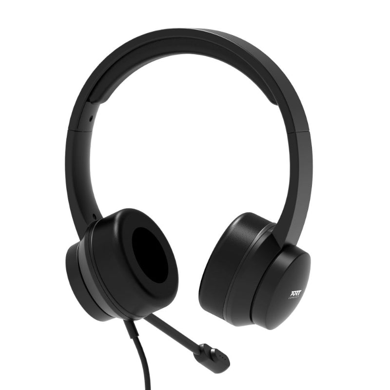 Port Connect USB Headset 1.8m Cable with Mic and Padded/Soft Cushions Black - Stellar Technologies