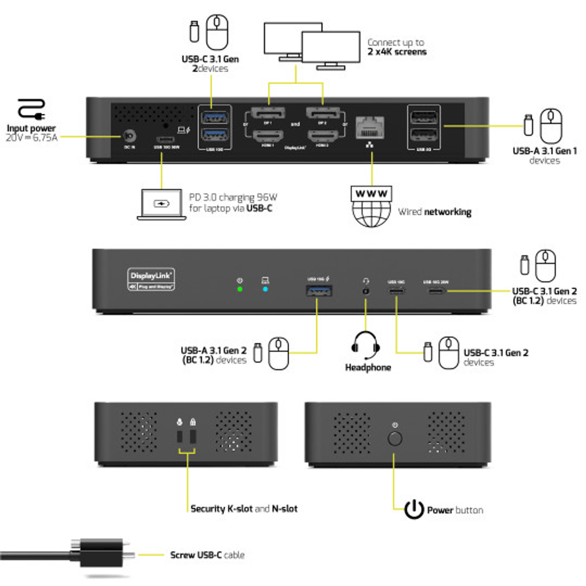 Port Connect Dual 4K USB-C Desktop Docking Station - 11-Port, 96W - Stellar Technologies