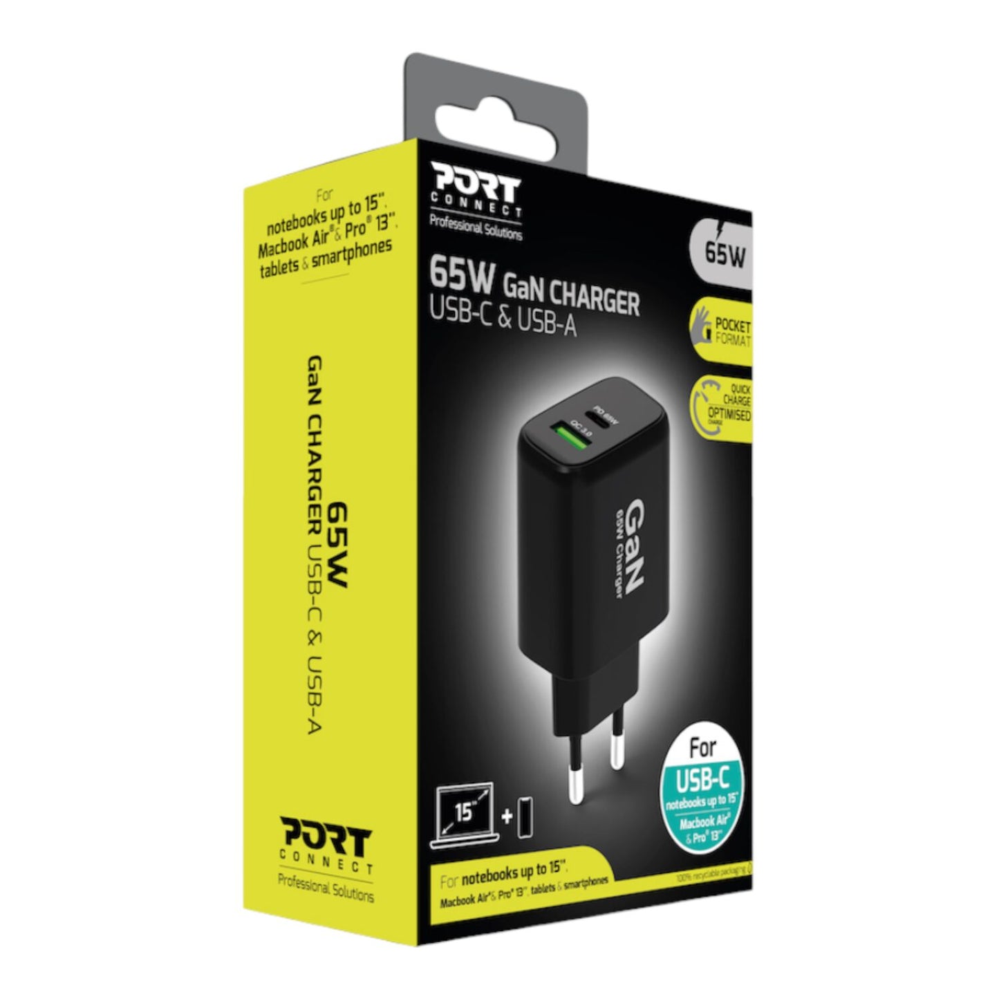 Port Connect 65W GaN Type-C and USB-A Fast Charger - Stellar Technologies