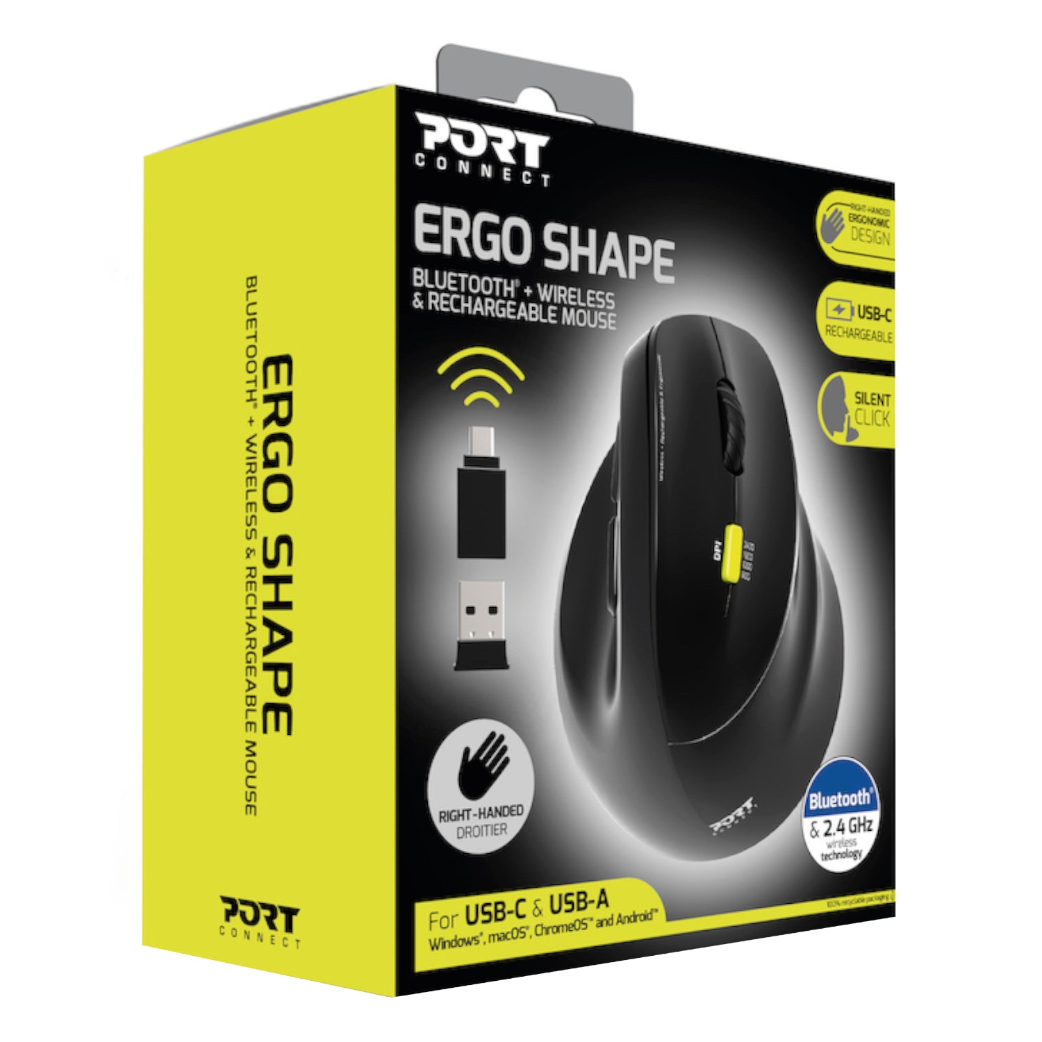 Port Connect Ergo Shape Bluetooth Rechargeable Mouse - Stellar Technologies