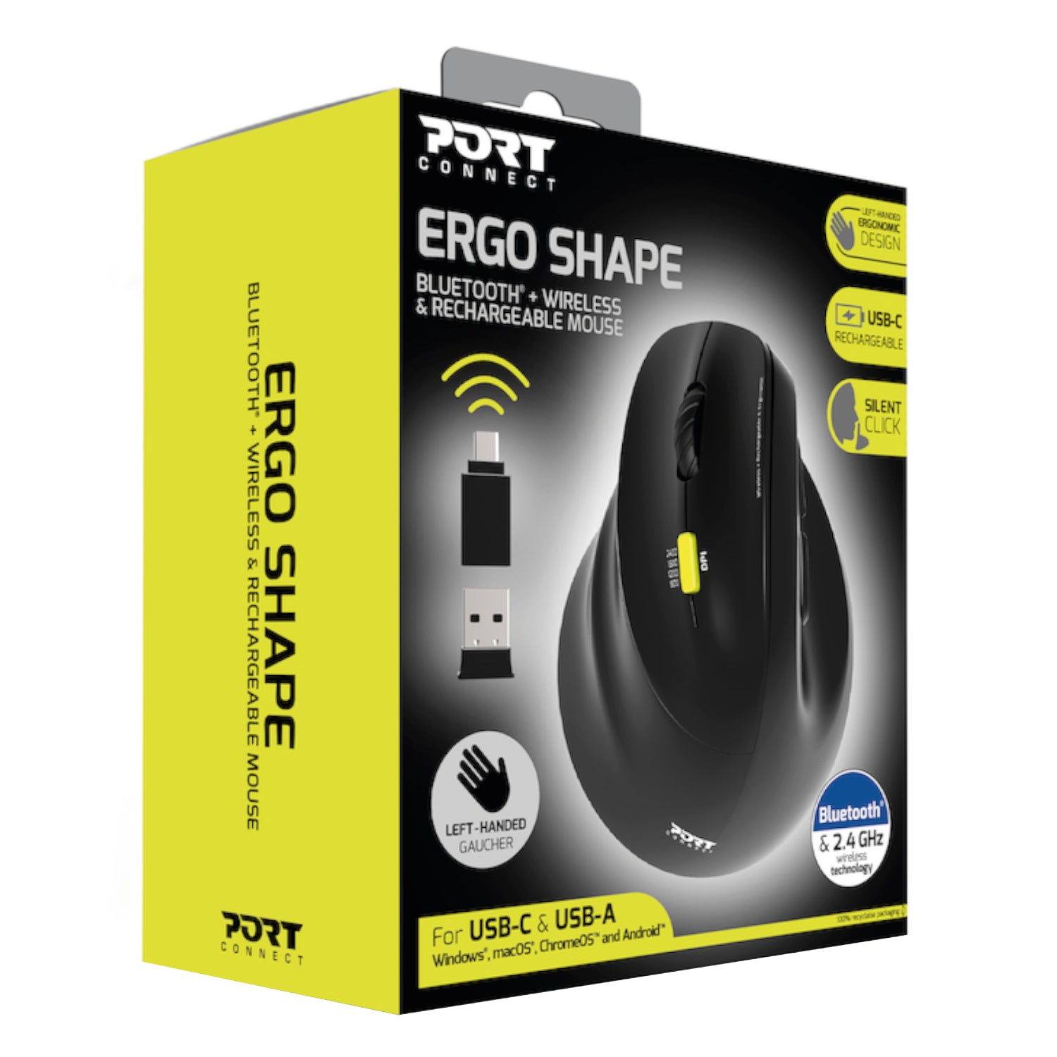 Port Connect Ergo Shape Rechargeable Wireless Mouse - Stellar Technologies