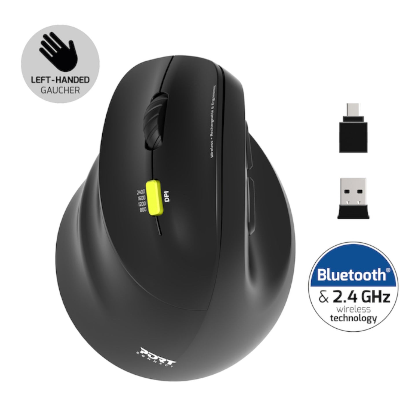 Port Connect Ergo Shape Rechargeable Wireless Mouse - Stellar Technologies
