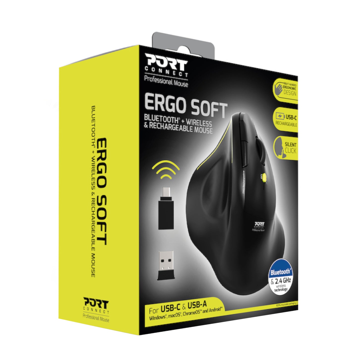 Port Connect 2.4GHz Wireless ERGO SOFT Bluetooth Rechargeable Mouse - Stellar Technologies