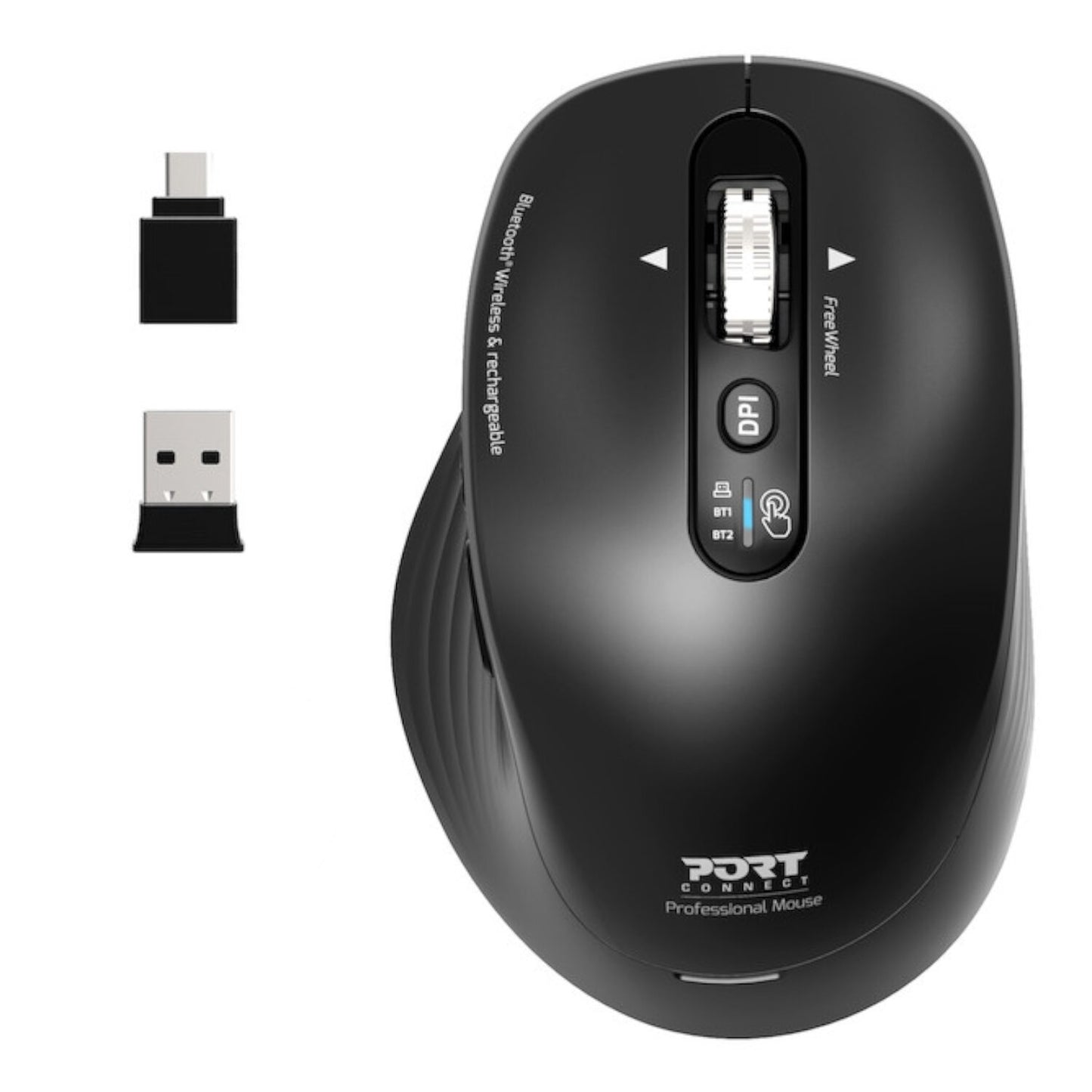 Port Connect Business 2.4GHz Rechargeable Bluetooth Wireless Mouse - Black - Stellar Technologies