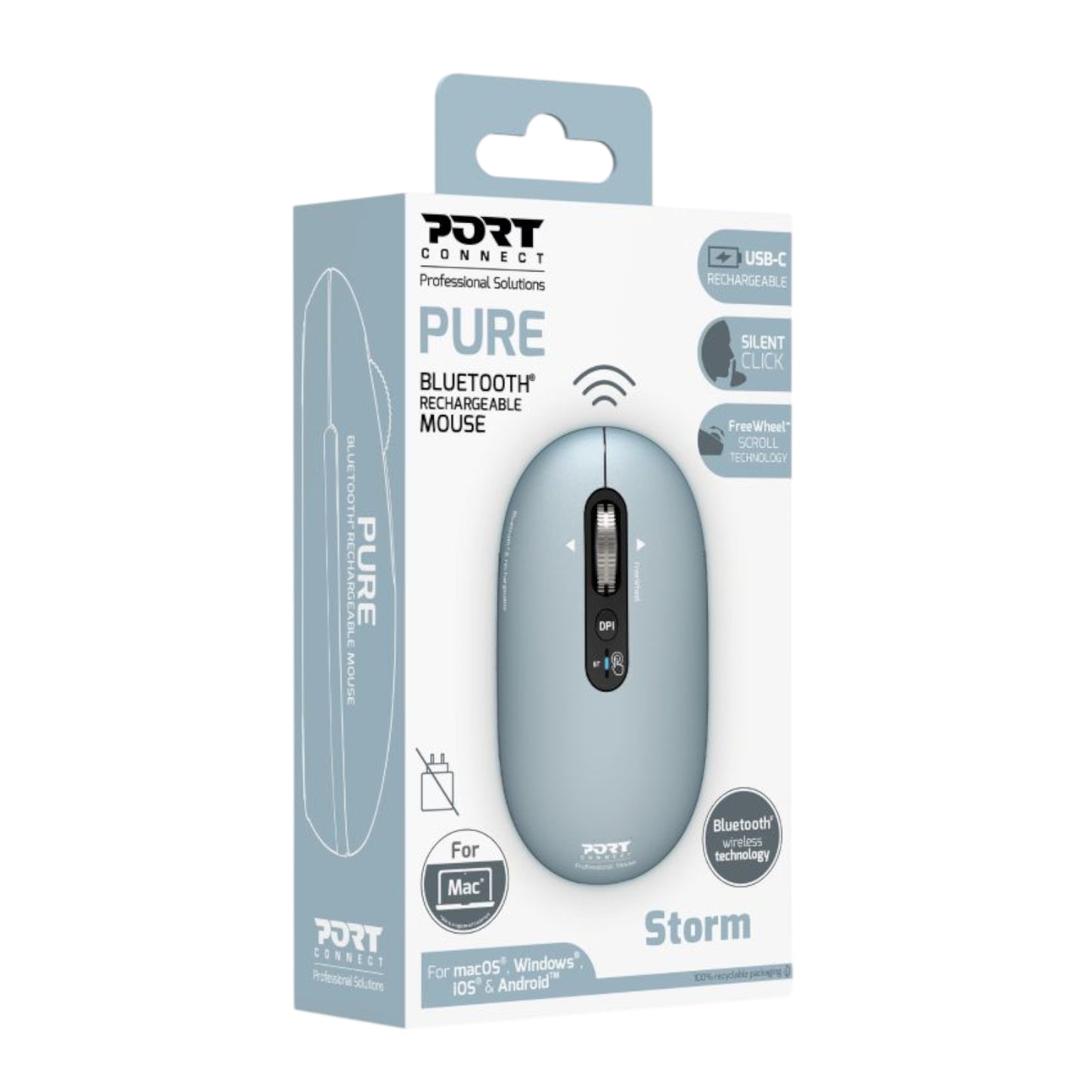 Port Connect PURE MAC Rechargeable Wireless and Bluetooth Mouse - Storm - Stellar Technologies