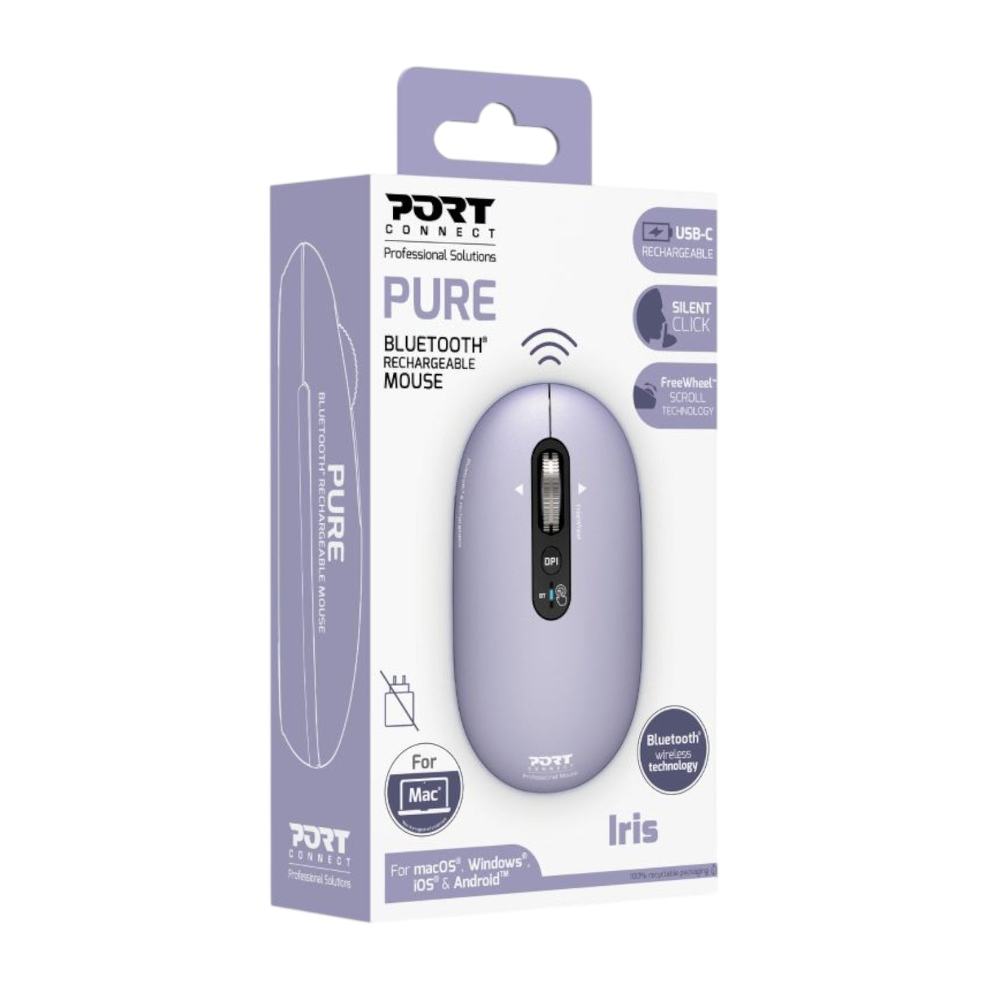 Port Connect PURE MAC Rechargeable Wireless and Bluetooth Mouse - Iris - Stellar Technologies