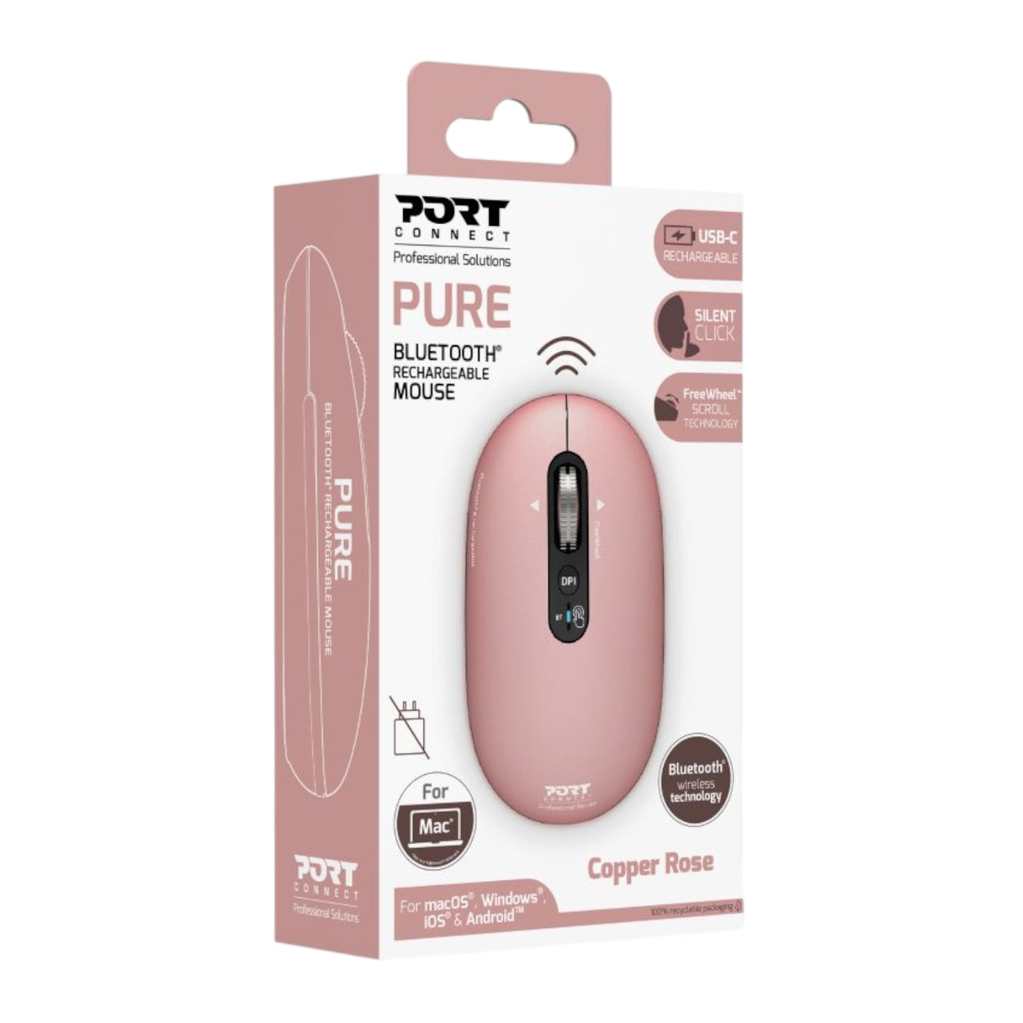 Port Connect PURE MAC Rechargeable Wireless and Bluetooth Mouse - Copper Rose - Stellar Technologies
