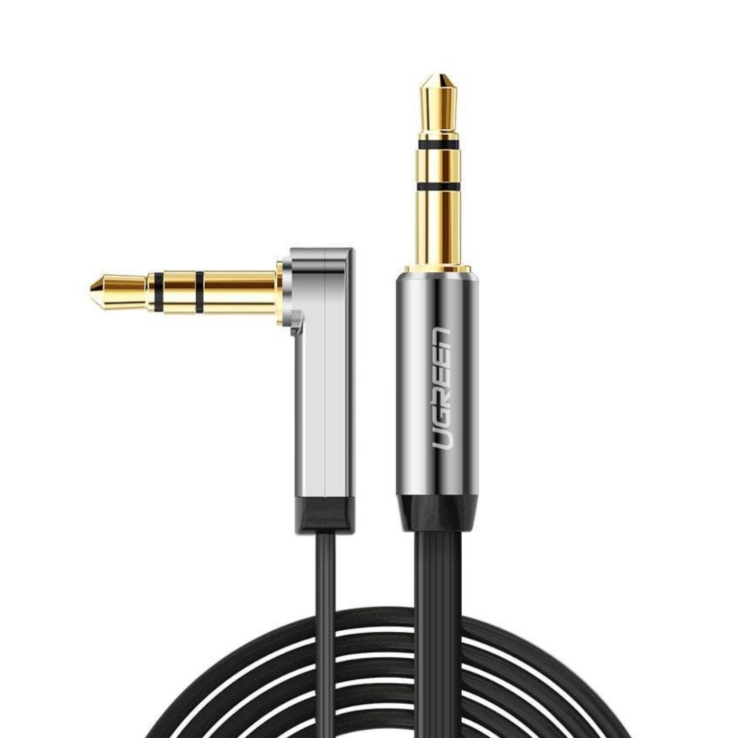 UGREEN AV119 Right-angled 3.5mm Flat Aux Cable 1.5m - Black/Silver - Stellar Technologies