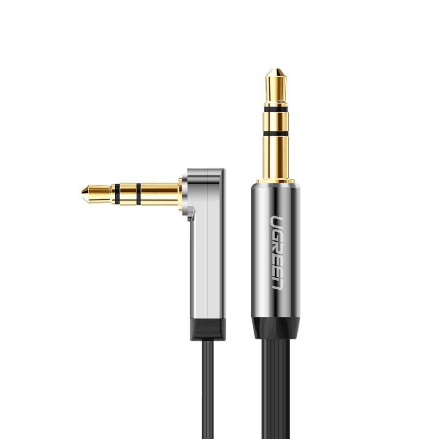 UGREEN AV119 Right-angled 3.5mm Flat Aux Cable 1.5m - Black/Silver - Stellar Technologies