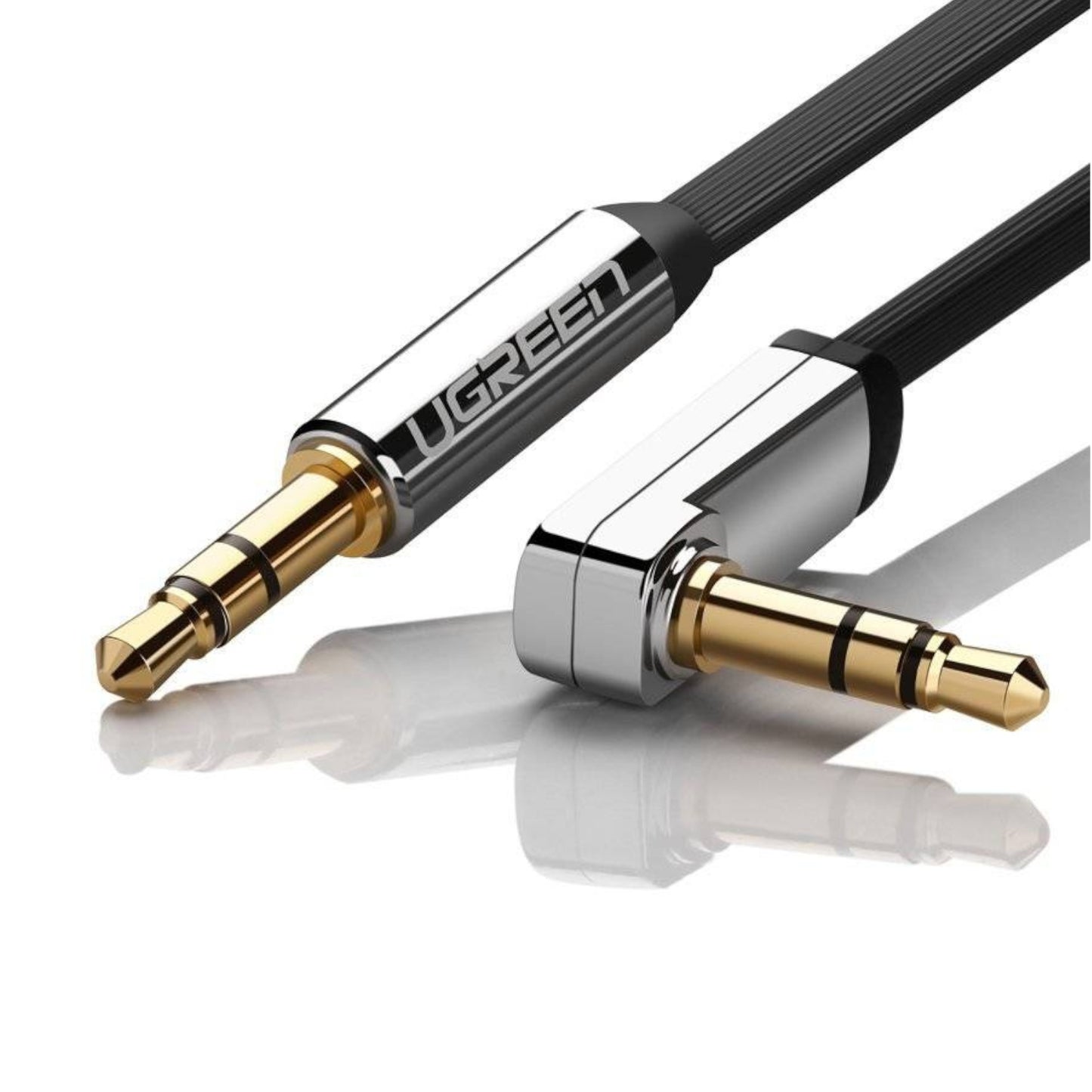 UGREEN AV119 Right-angled 3.5mm Flat Aux Cable 1.5m - Black/Silver - Stellar Technologies