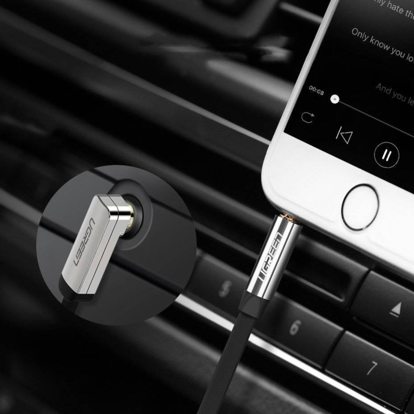 UGREEN AV119 Right-angled 3.5mm Flat Aux Cable 2m - Black/Silver - Stellar Technologies