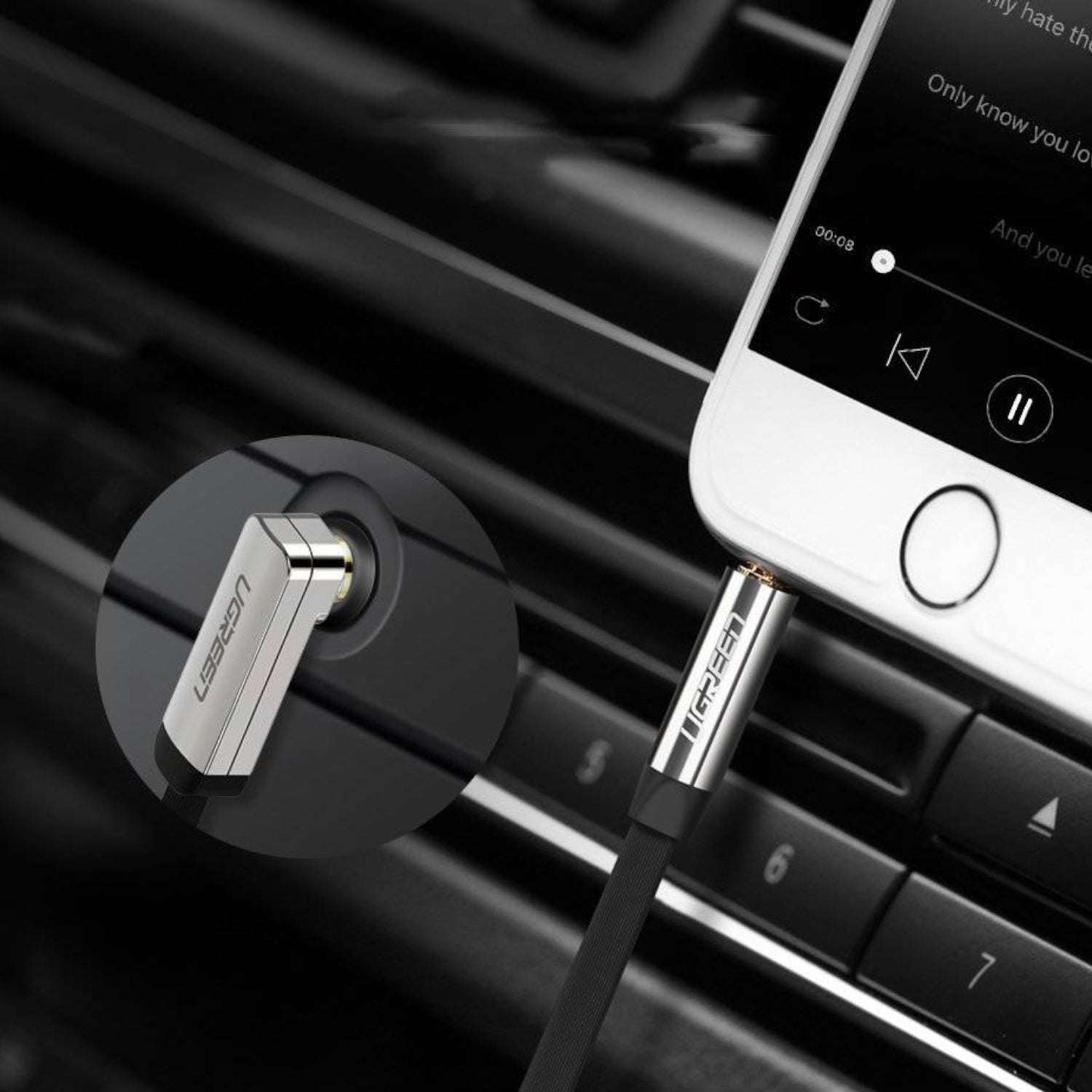 UGREEN AV119 Right-angled 3.5mm Flat Aux Cable 2m - Black/Silver - Stellar Technologies
