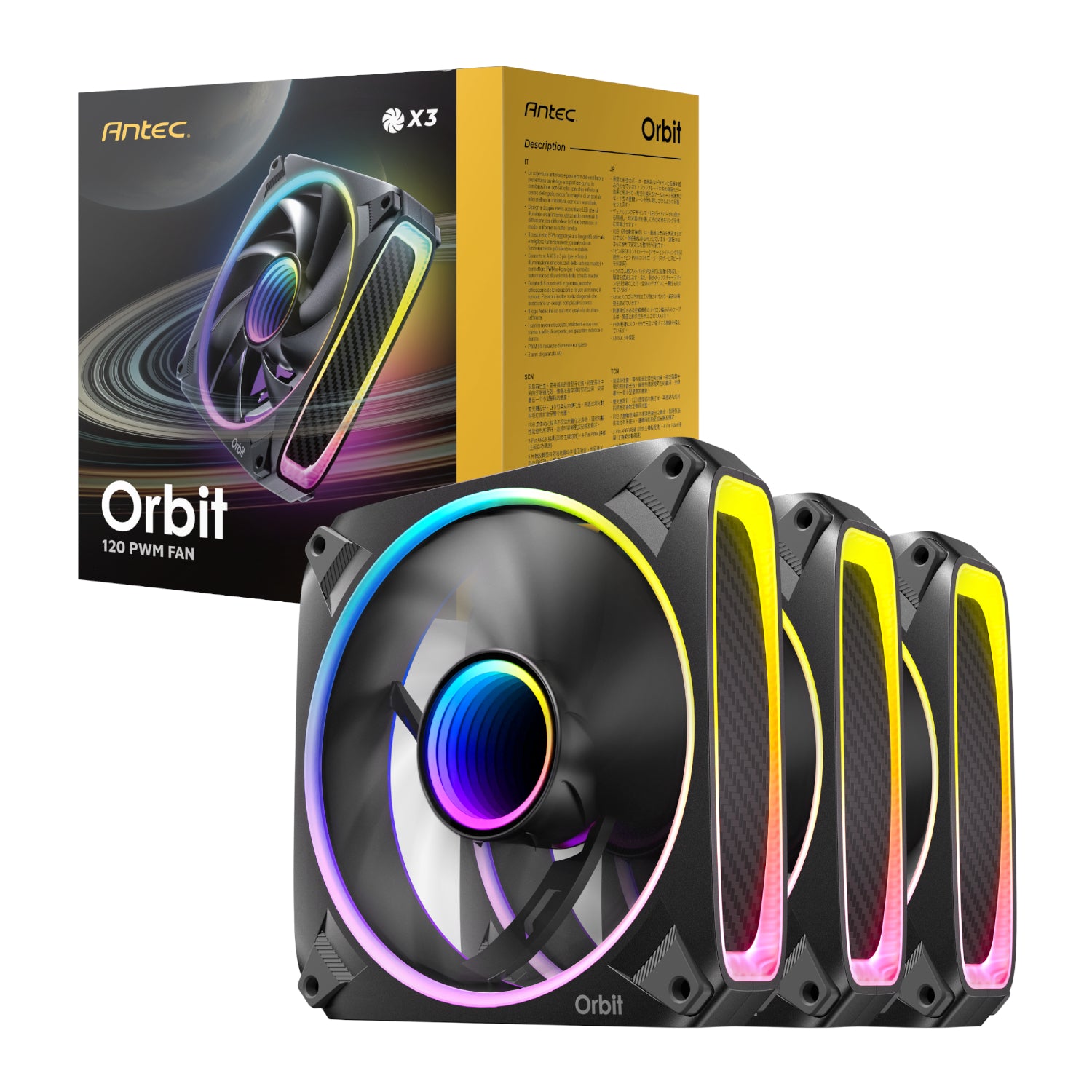 Antec ORBIT PWM 120mm ARGB Fan 3 Pack - Black - Stellar Technologies