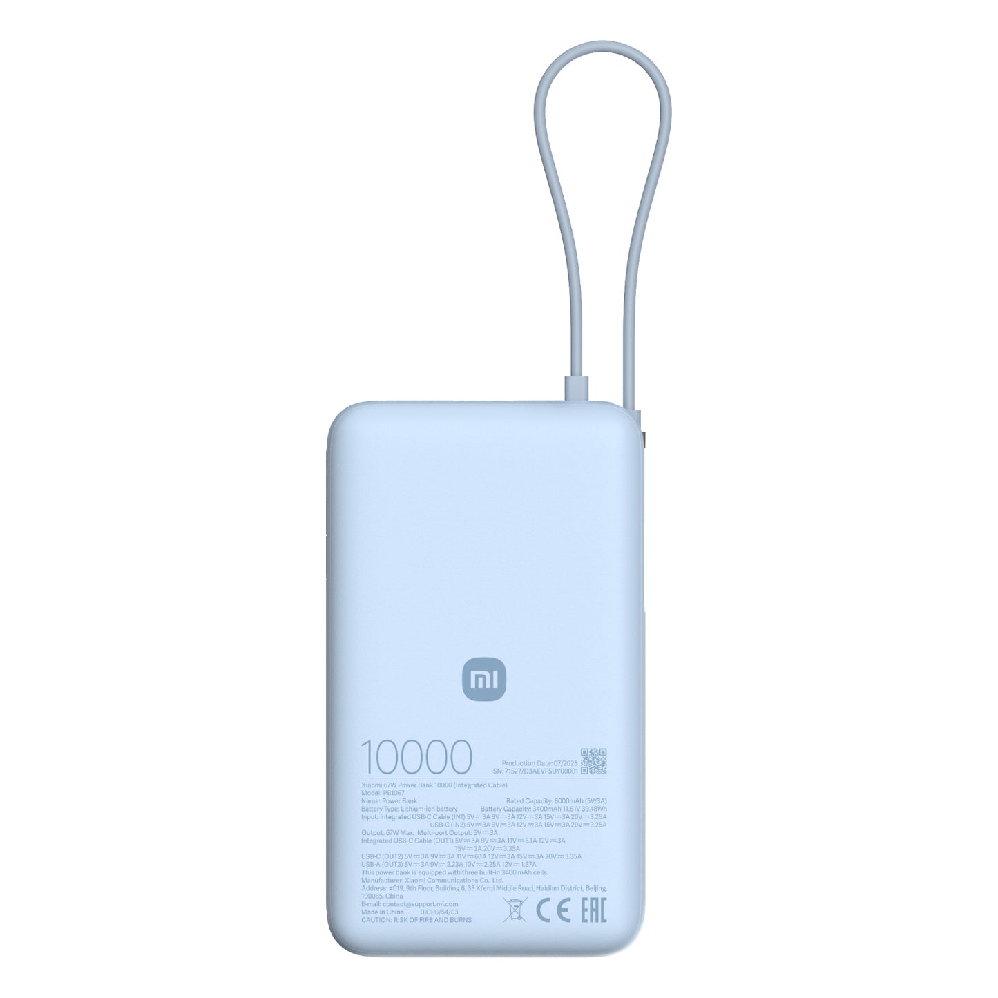 Xiaomi 67W Power Bank 10000mAh (Integrated Cable) - Ice Blue - Stellar Technologies