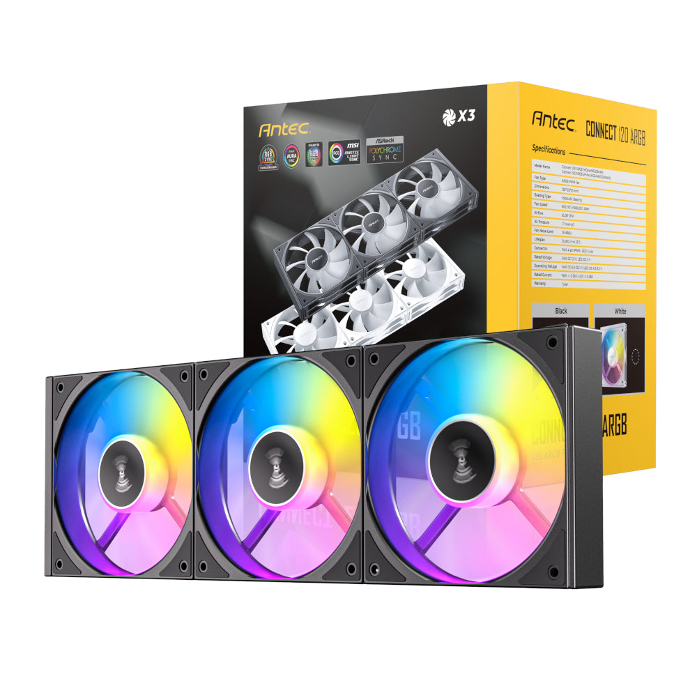 Antec Connect 120 ARGB PWM Fan 3 Pack - Black - Stellar Technologies
