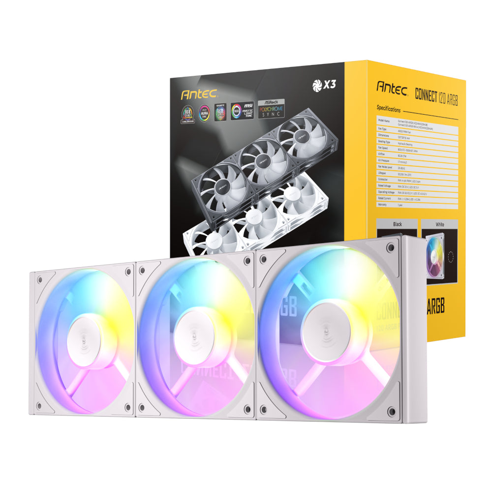 Antec Connect 120 ARGB PWM Fan 3 Pack - White - Stellar Technologies