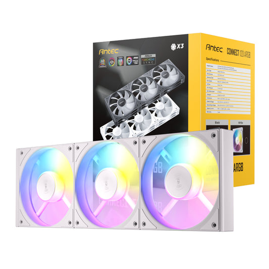 Antec Connect 120 ARGB PWM Fan 3 Pack - White - Stellar Technologies