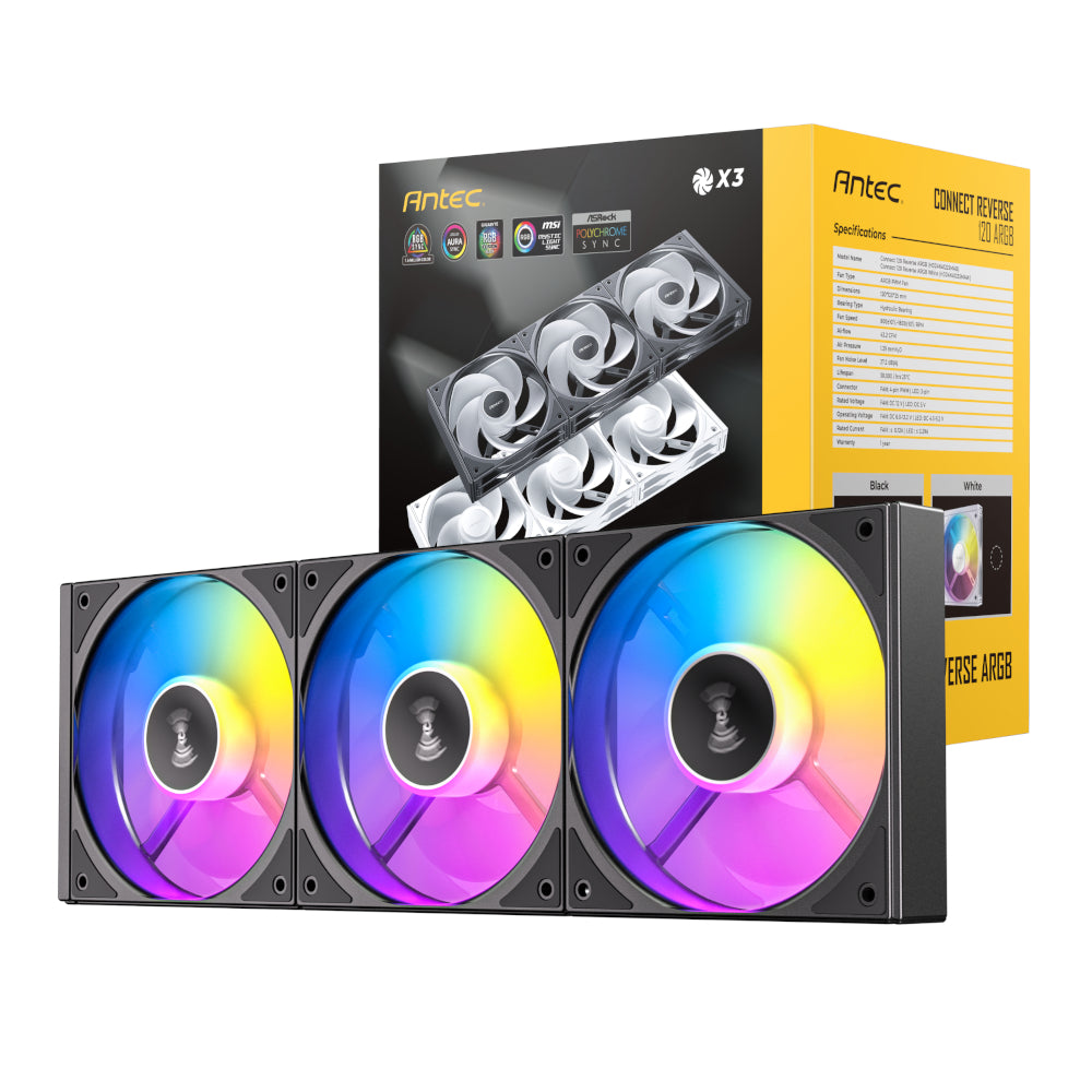 Antec Connect 120 Reverse ARGB PWM Fan 3 Pack - Black - Stellar Technologies