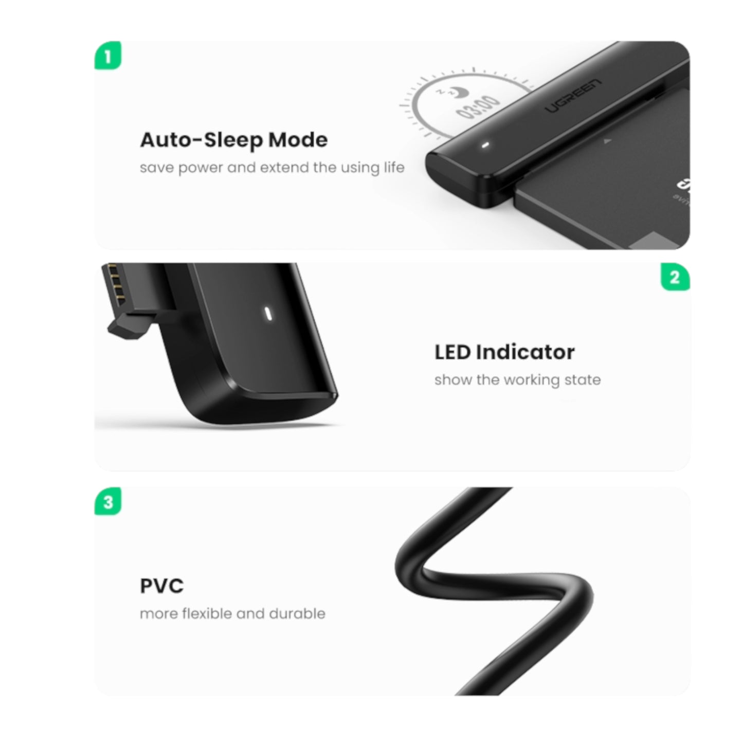 UGREEN CM321 USB Type-C to 2.5" SATA HDD/SSD Converter Cable 5Gbps-Black - Stellar Technologies
