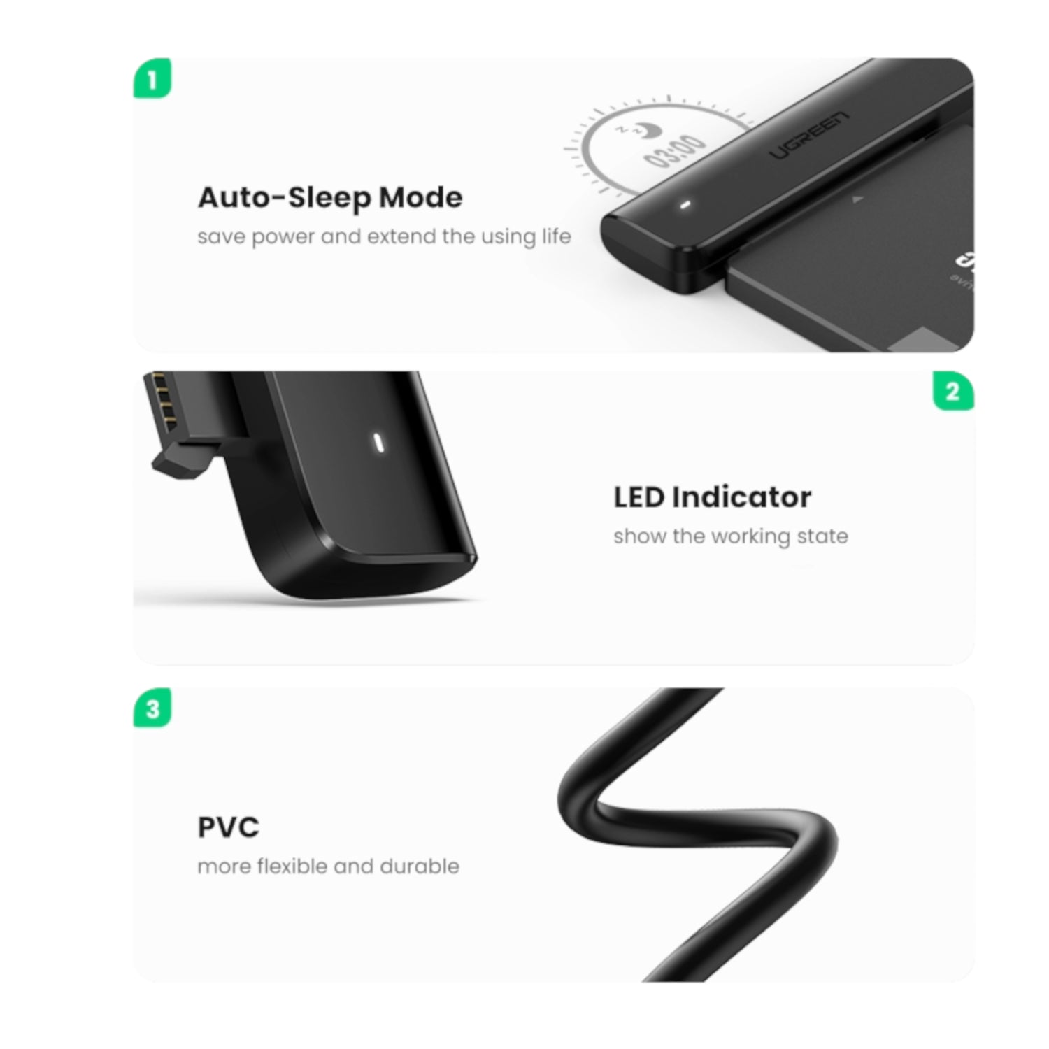 UGREEN CM321 USB Type-C to 2.5" SATA HDD/SSD Converter Cable 5Gbps-Black - Stellar Technologies