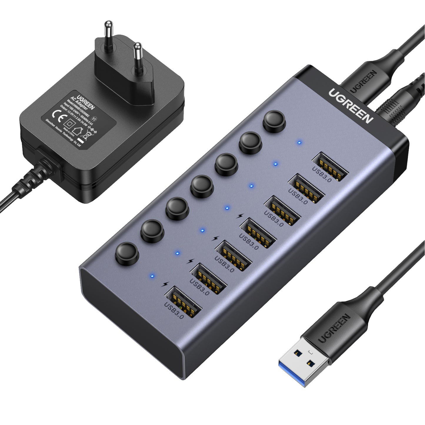 UGREEN 7 in 1 USB 3.0 Hub-Grey - Stellar Technologies