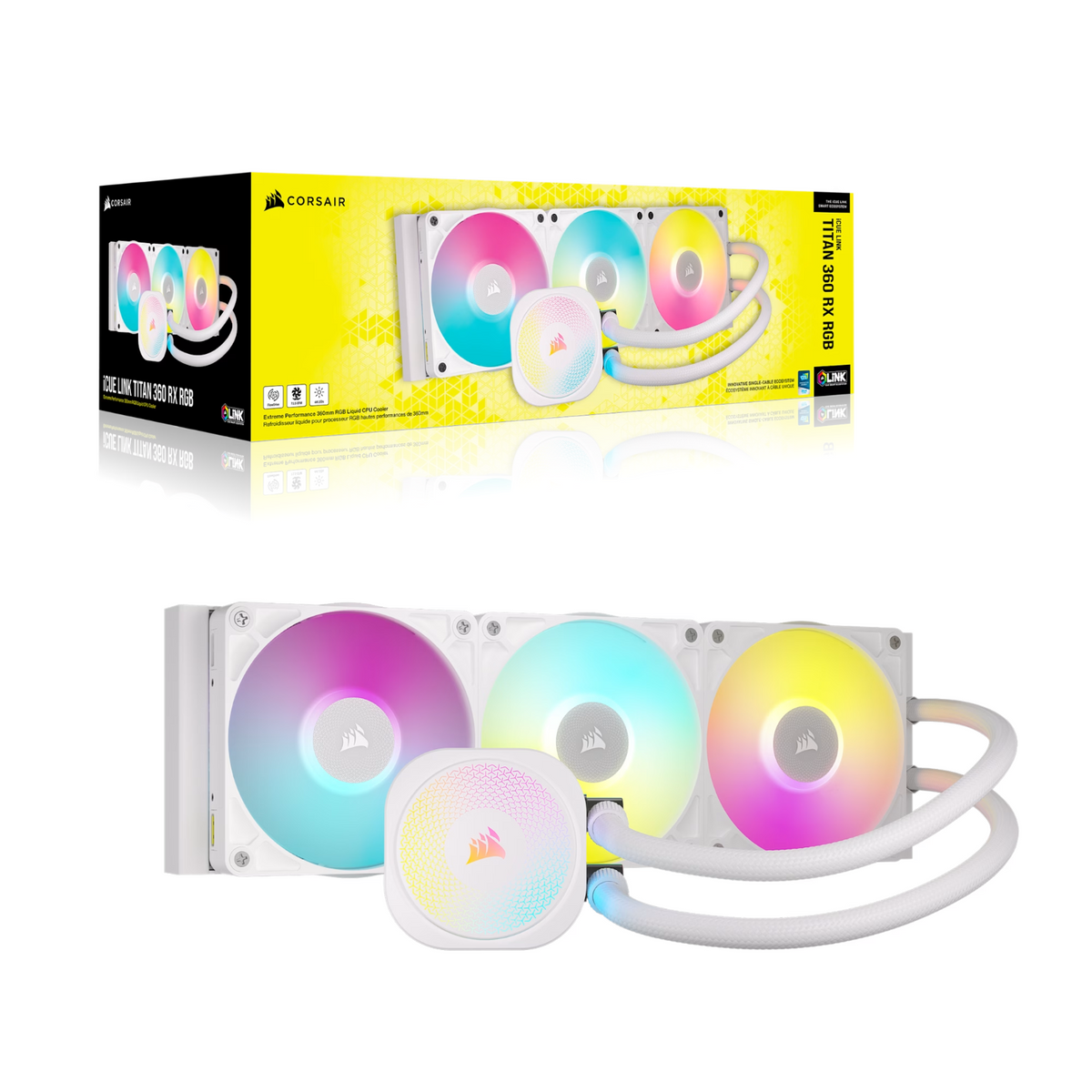 Corsair iCUE LINK TITAN 360 RX RGB AIO Liquid CPU Cooler - White - Stellar Technologies
