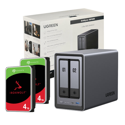 UGreen NASync DXP2800 2-Bay NAS + 8TB IronWolf Drive Bundle (2x 4TB)