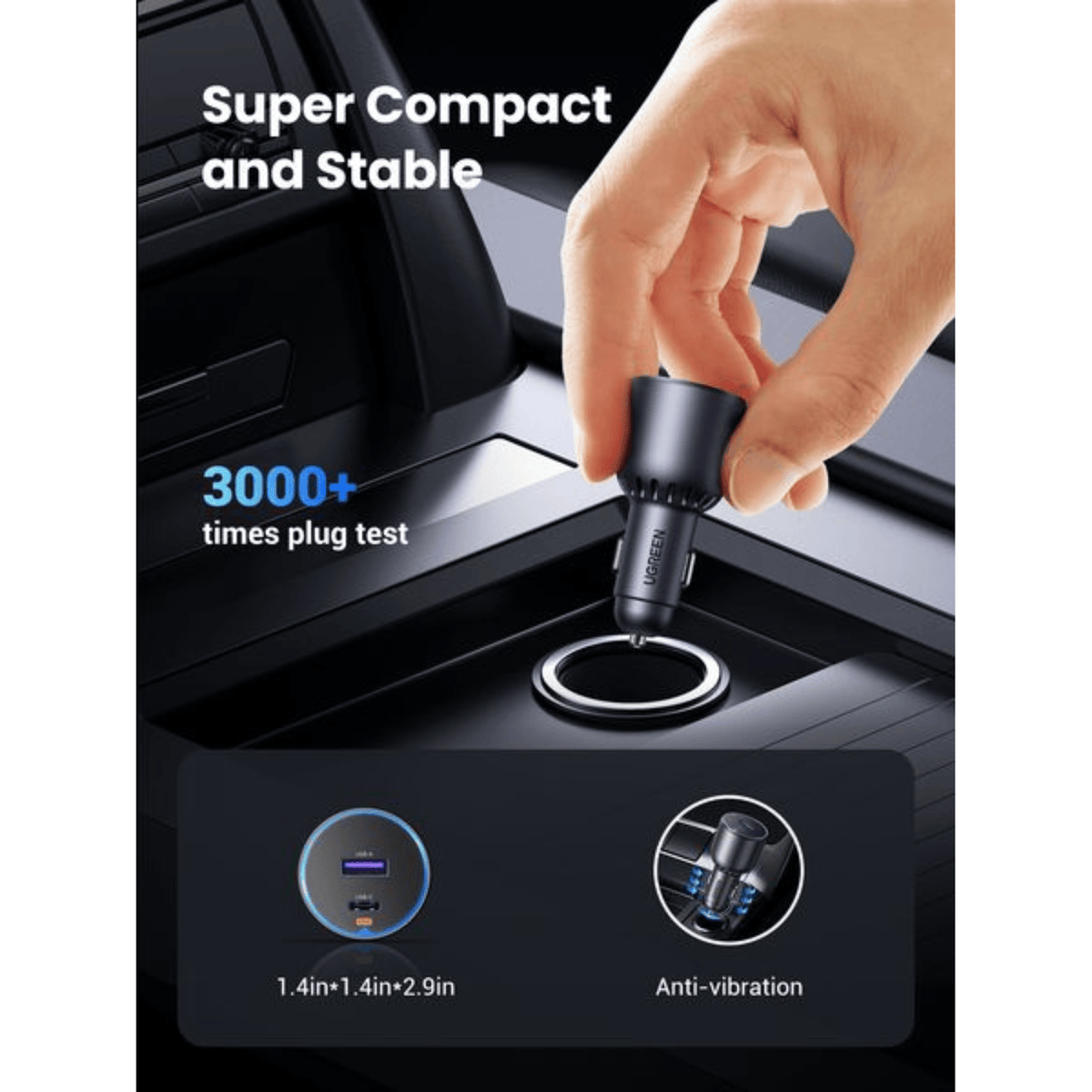 UGREEN 63W USB-C + USB-A Car Charger